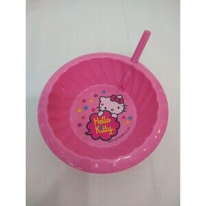 Zak! Designs Hello Kitty Collectable Small Cereal Bowl With Straw Pink Plastic